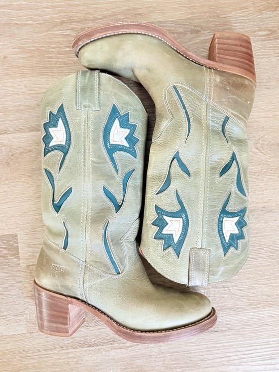 Frye Shoes - FRYE Vintage Sabrina Campus Green Floral Inlay Western Boots Size 7